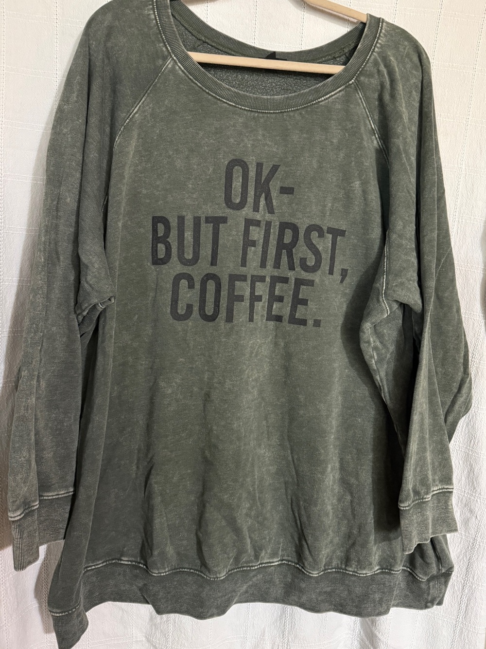 torrid Olive Green 'OK- BUT FIRST, COFFEE.' Pullover Sweatshirt